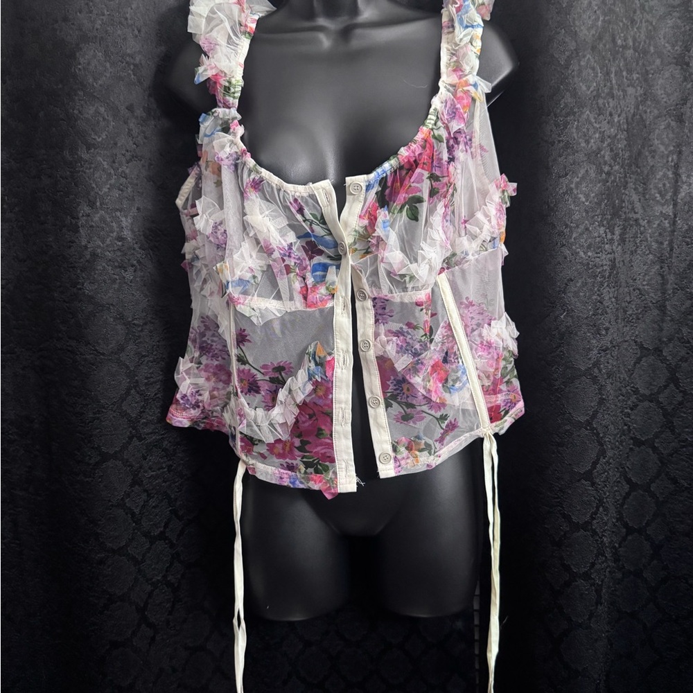 PLT Floral Sheer Corset Top